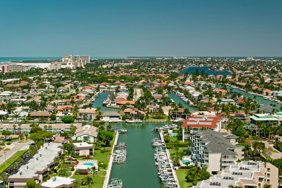 aerial view of canals in marco island fl